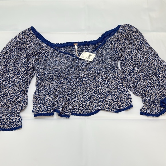 Free People Blue and White Floral Blouse - Picture 3 of 4